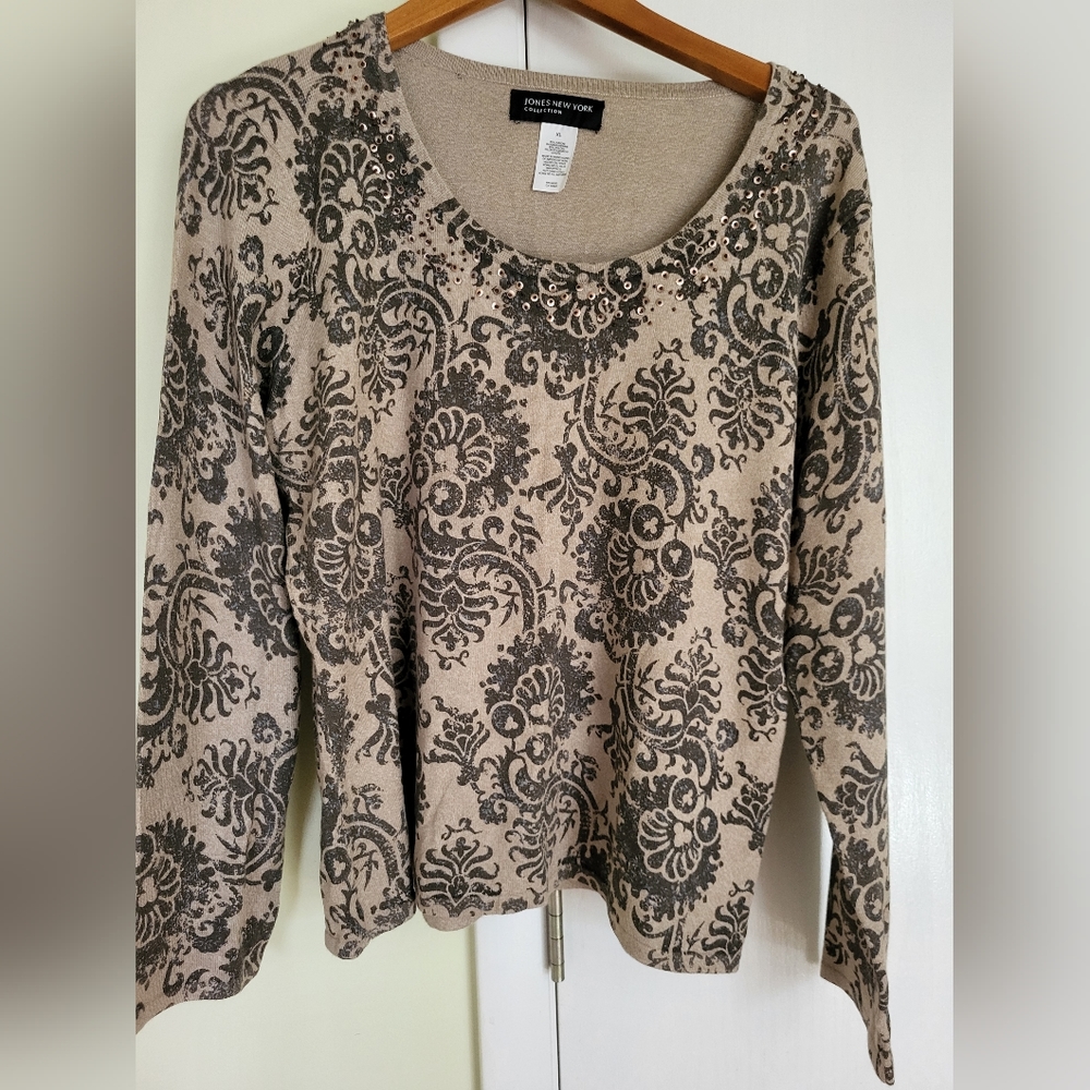 NWT Jones New York Tan Paisley Patterned Sweater Sz XL